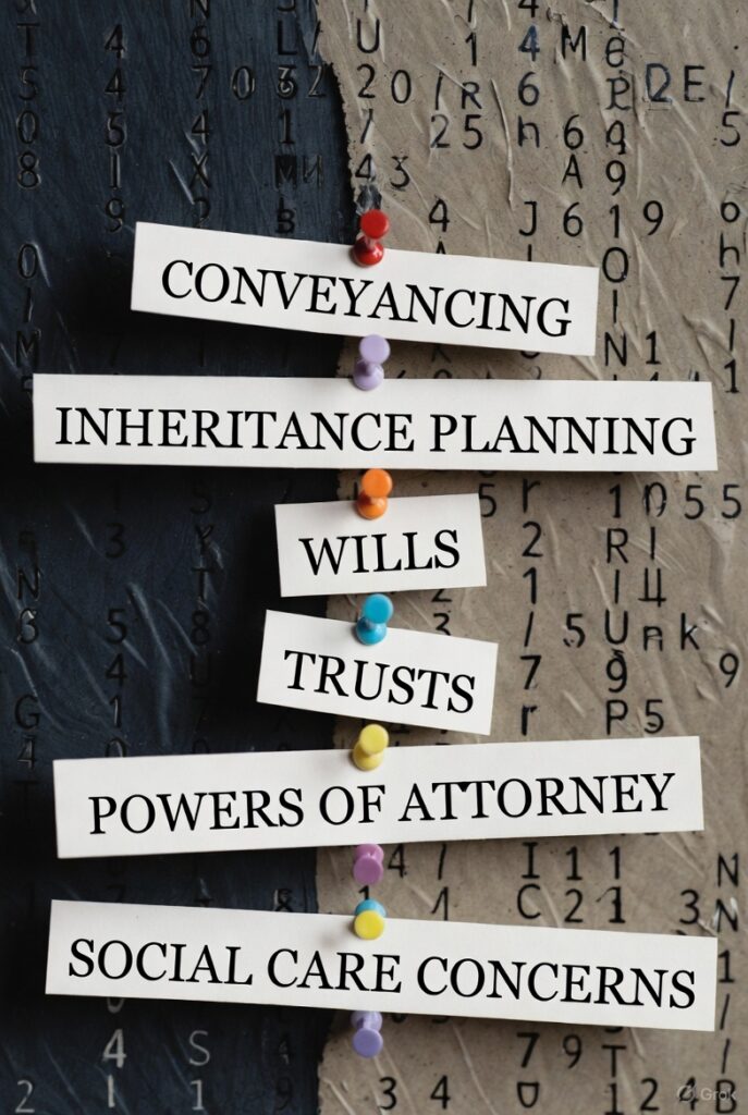 The Renters' Rights Act 2025 - image of Legal labels - on a notice board - different colour pins > standard image and illustrative of the office files